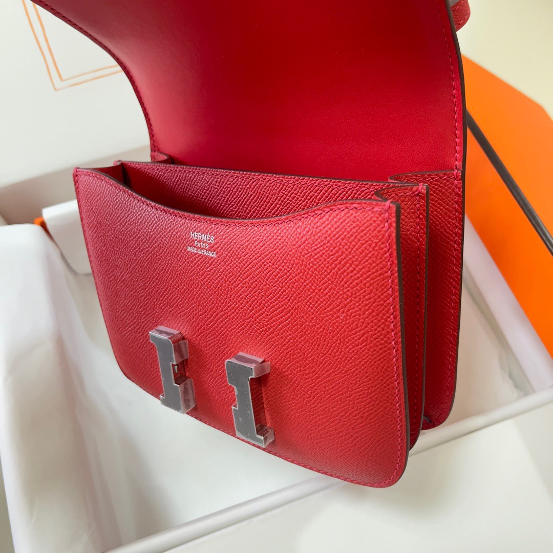 Hermes Constance 18 Mini Shoulder Bag In Red Epsom Leather